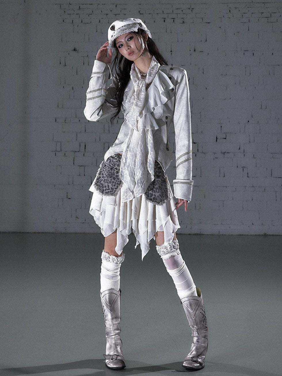NO ROMANCE Washed Frayed Patchwork Asymmetrical Reversible Women&