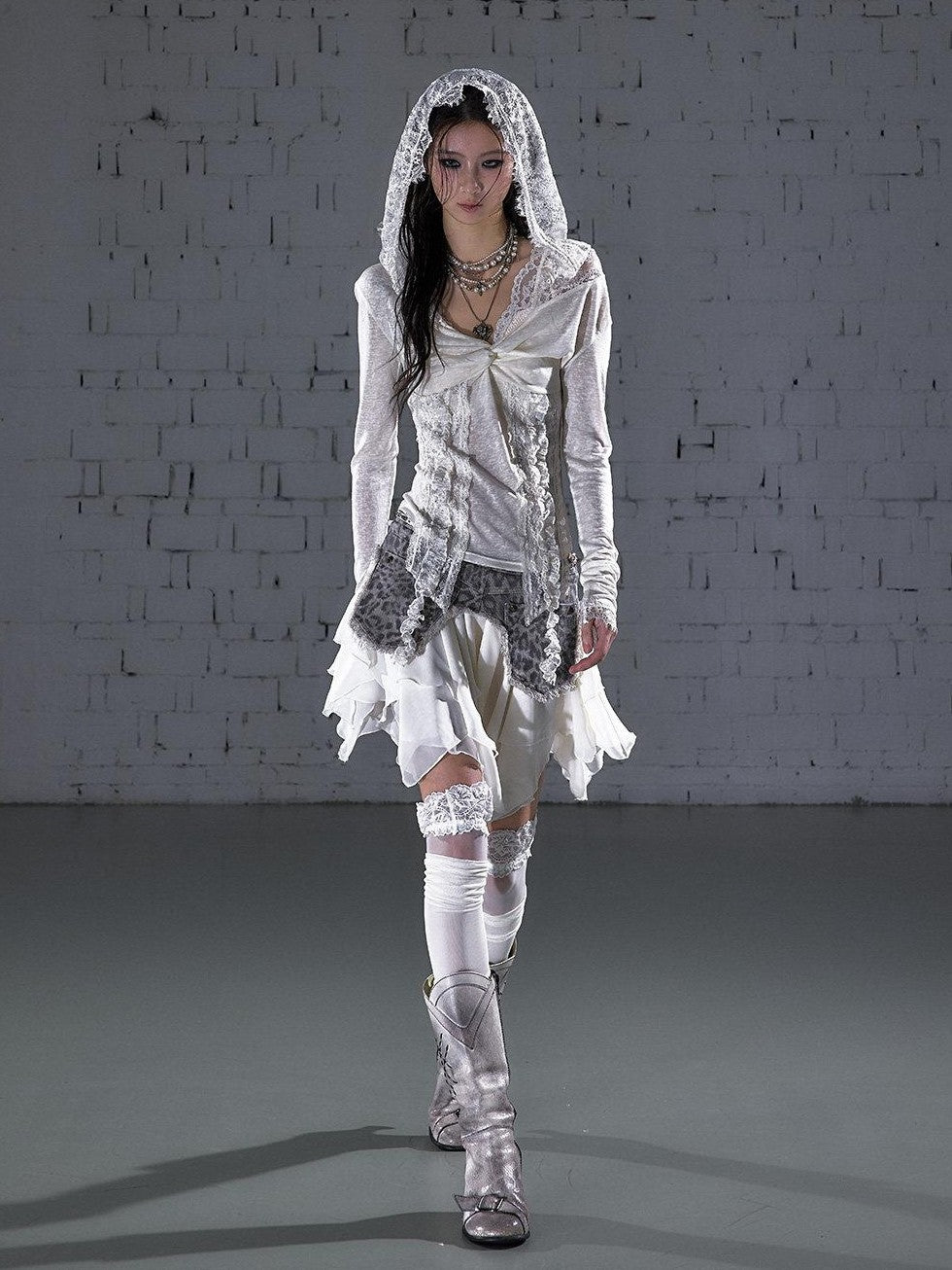 NO ROMANCE Washed Frayed Patchwork Asymmetrical Reversible Women&