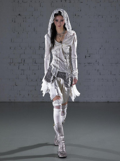 NO ROMANCE Washed Frayed Patchwork Asymmetrical Reversible Women&
