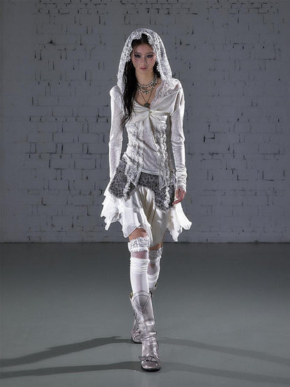 NO ROMANCE Washed Frayed Patchwork Asymmetrical Reversible Women&