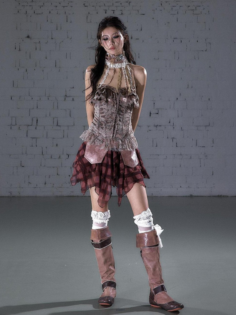 NO ROMANCE Washed Frayed Patchwork Asymmetrical Reversible Women&