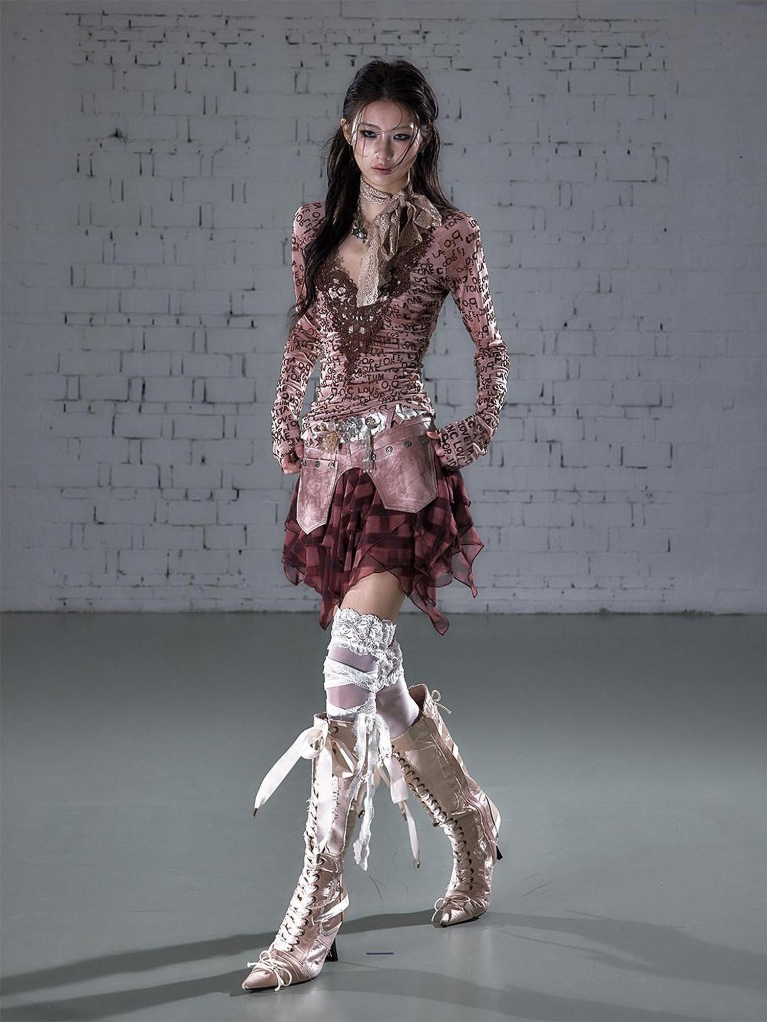 NO ROMANCE Washed Frayed Patchwork Asymmetrical Reversible Women&