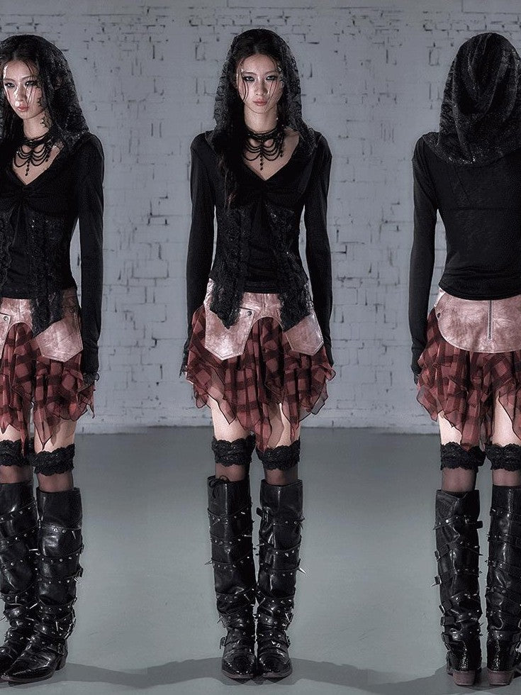 NO ROMANCE Washed Frayed Patchwork Asymmetrical Reversible Women&