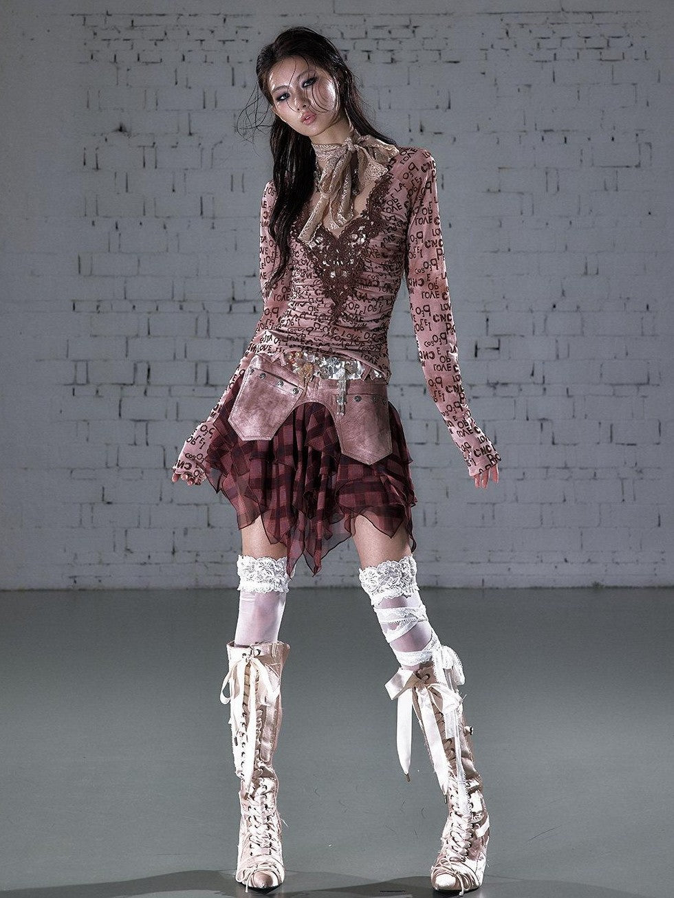 NO ROMANCE Washed Frayed Patchwork Asymmetrical Reversible Women&
