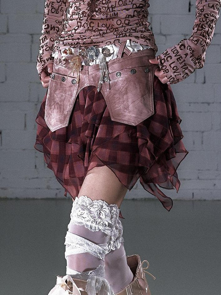 NO ROMANCE Washed Frayed Patchwork Asymmetrical Reversible Women&