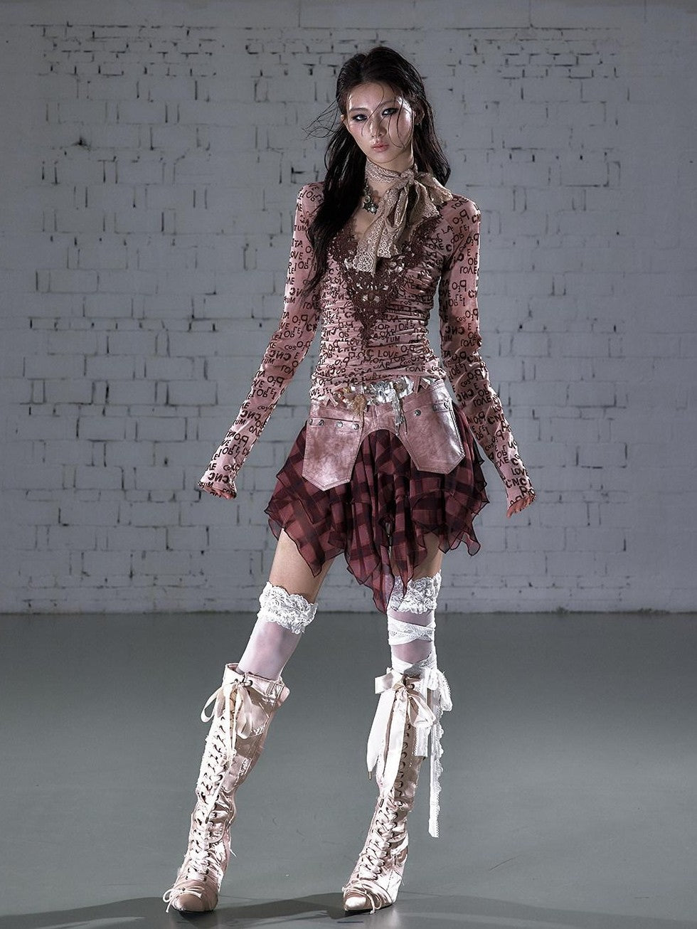 NO ROMANCE Washed Frayed Patchwork Asymmetrical Reversible Women&