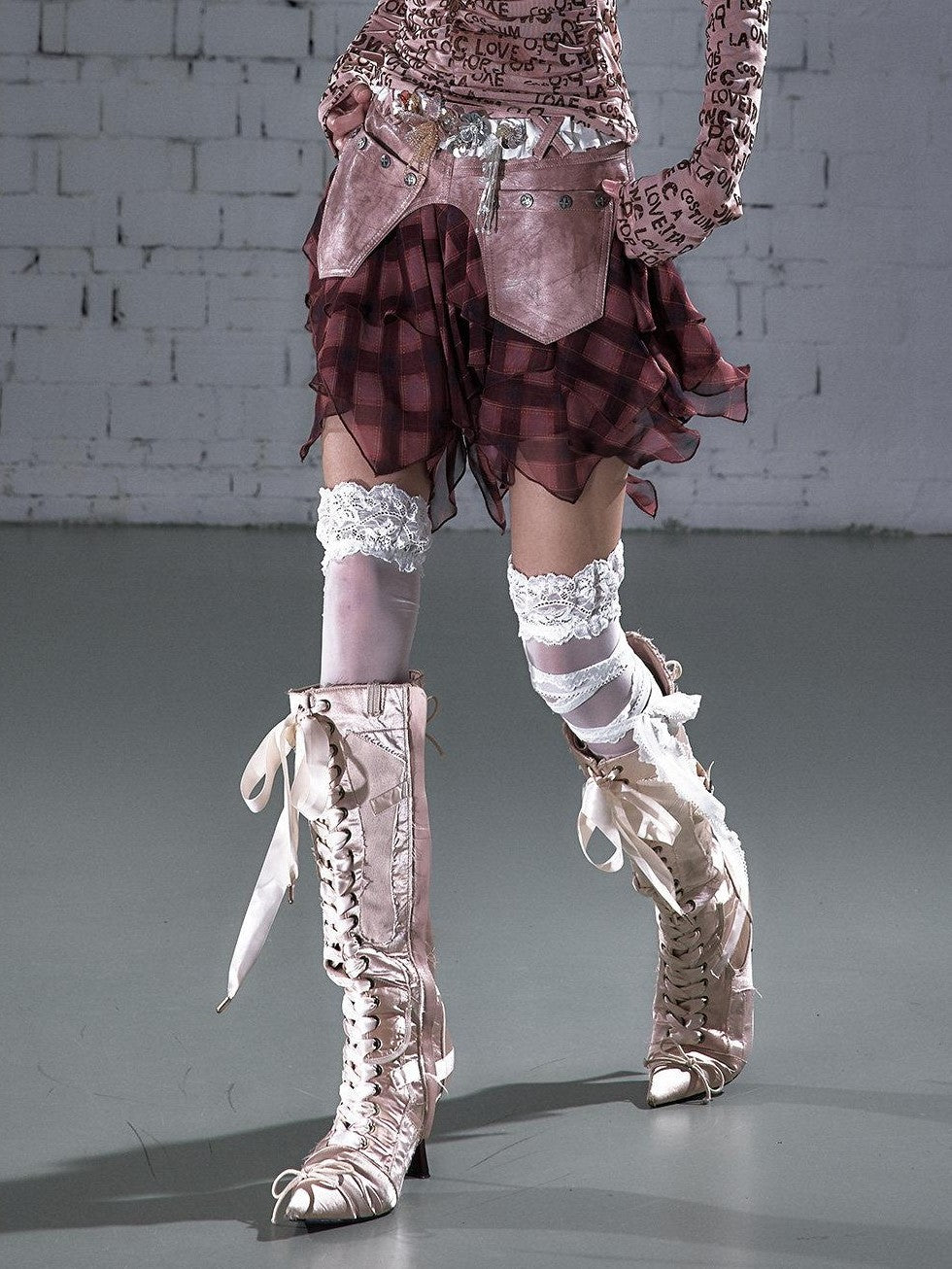 NO ROMANCE Washed Frayed Patchwork Asymmetrical Reversible Women&