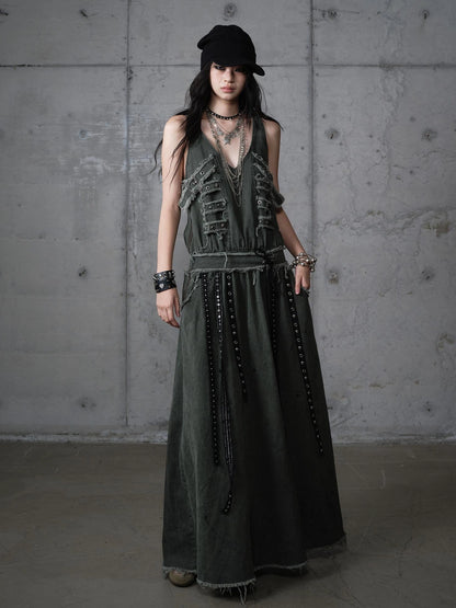 NO ROMANCE Washed Green Punk A Line Relaxed Fit With Pockets Women Casual Skirt