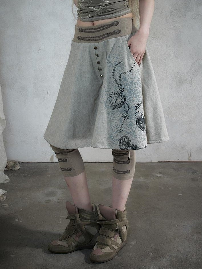 NO ROMANCE Washed Print Wide Leg Stretch Court Style Women&