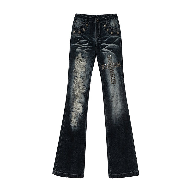 NO_ROMANCE_Washed_Rhinestone_Punk_High_Waist_Women&
