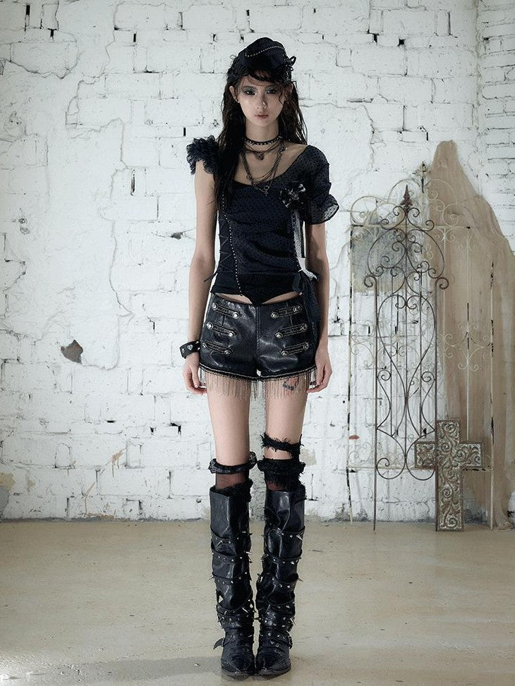 NO ROMANCE Y2k Asymmetric Tie Low Neck Slim Polka Women&
