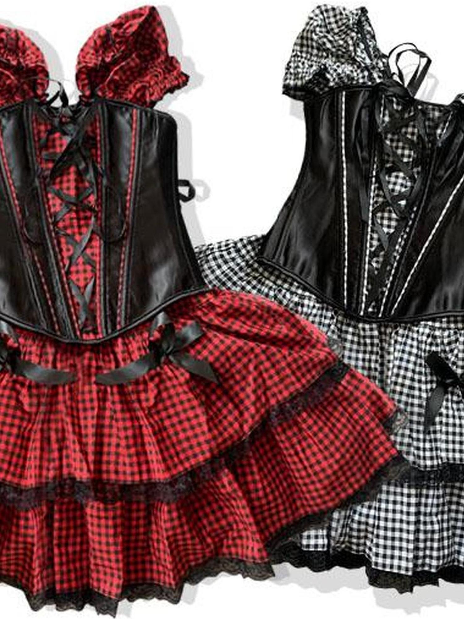 WSW WUSHENWU Nana Checkered Dress Set Black White Red Corset Top Slim Fit Look