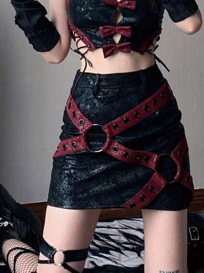 WSW WUSHENWU Napoleon Lock Leather Moto Skirt For Chic Riders