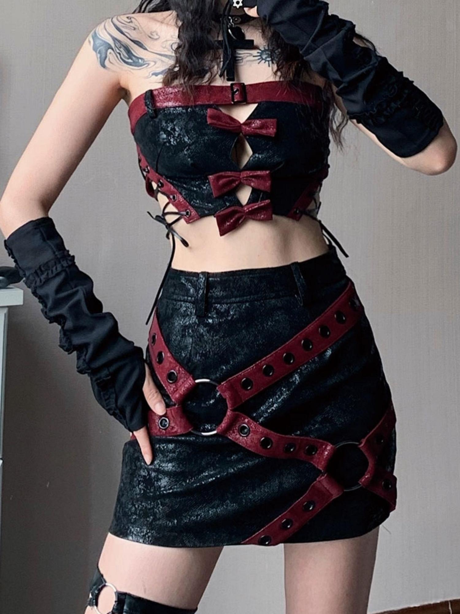 WSW WUSHENWU Napoleon Lock Leather Moto Skirt For Chic Riders