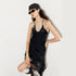 2th Desire Satin Ruffle Polka Dot Halter Beaded Lace Trim Dress