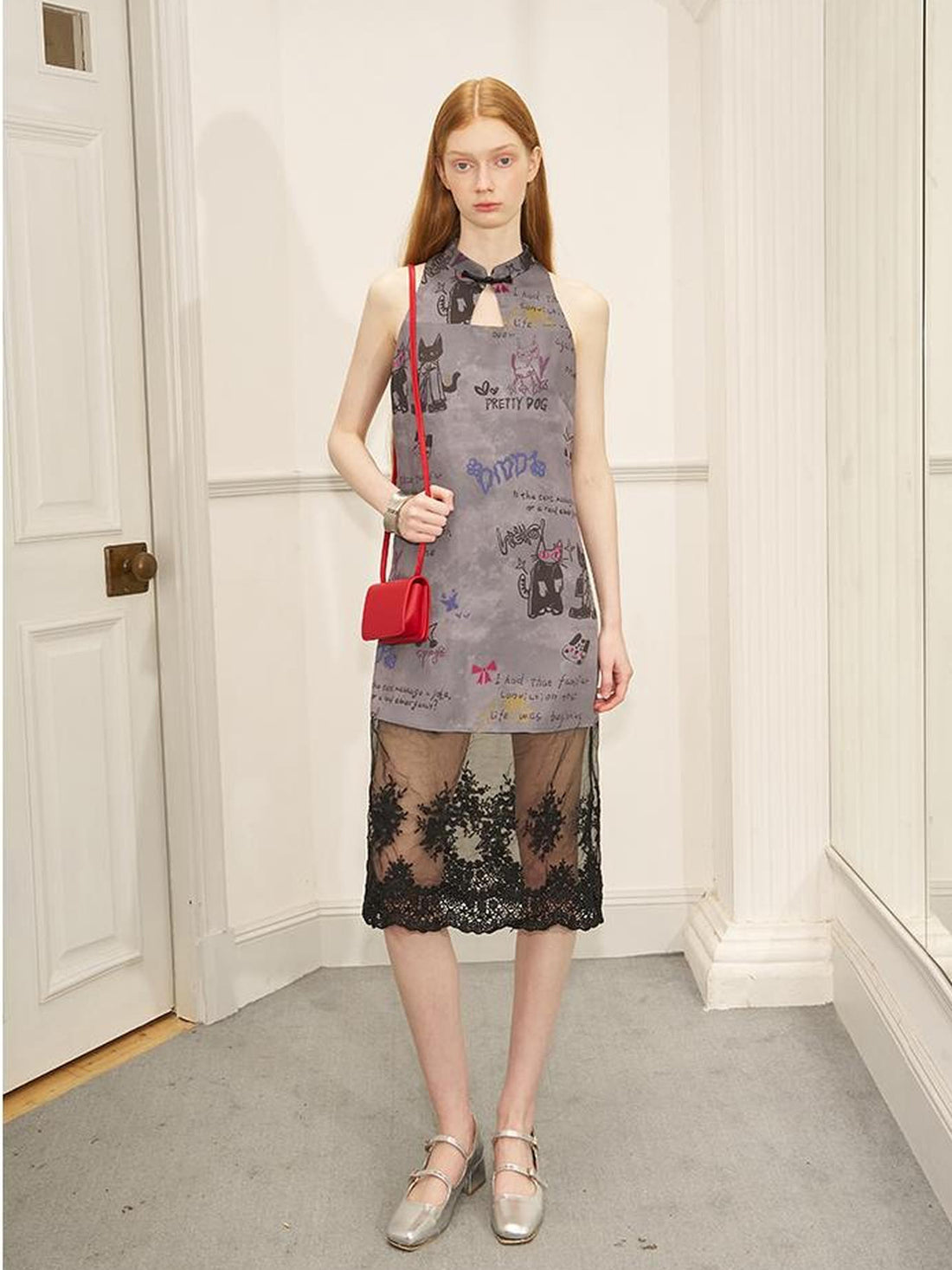 DIDDI MODA New Chinese Ink Doodle Lace Panel Qipao Dress