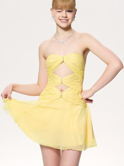 New Strapless Chiffon Dress with Rhinestone Hollow Short Dresses