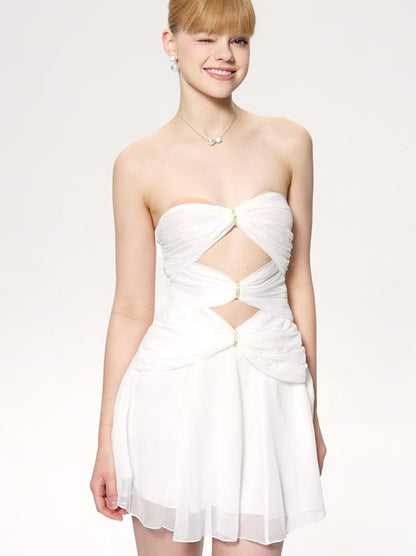 New Strapless Chiffon Dress with Rhinestone Hollow Short Dresses