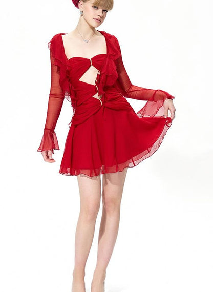 New Strapless Chiffon Dress with Rhinestone Hollow Short Dresses