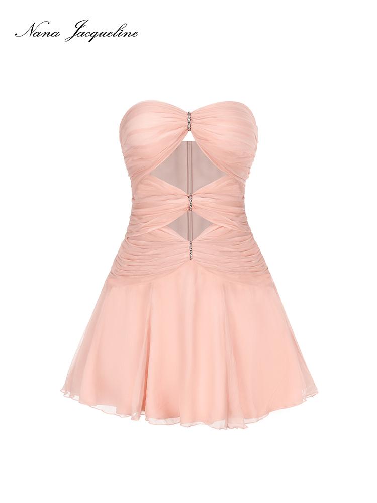 New Strapless Chiffon Dress with Rhinestone Hollow Short Dresses