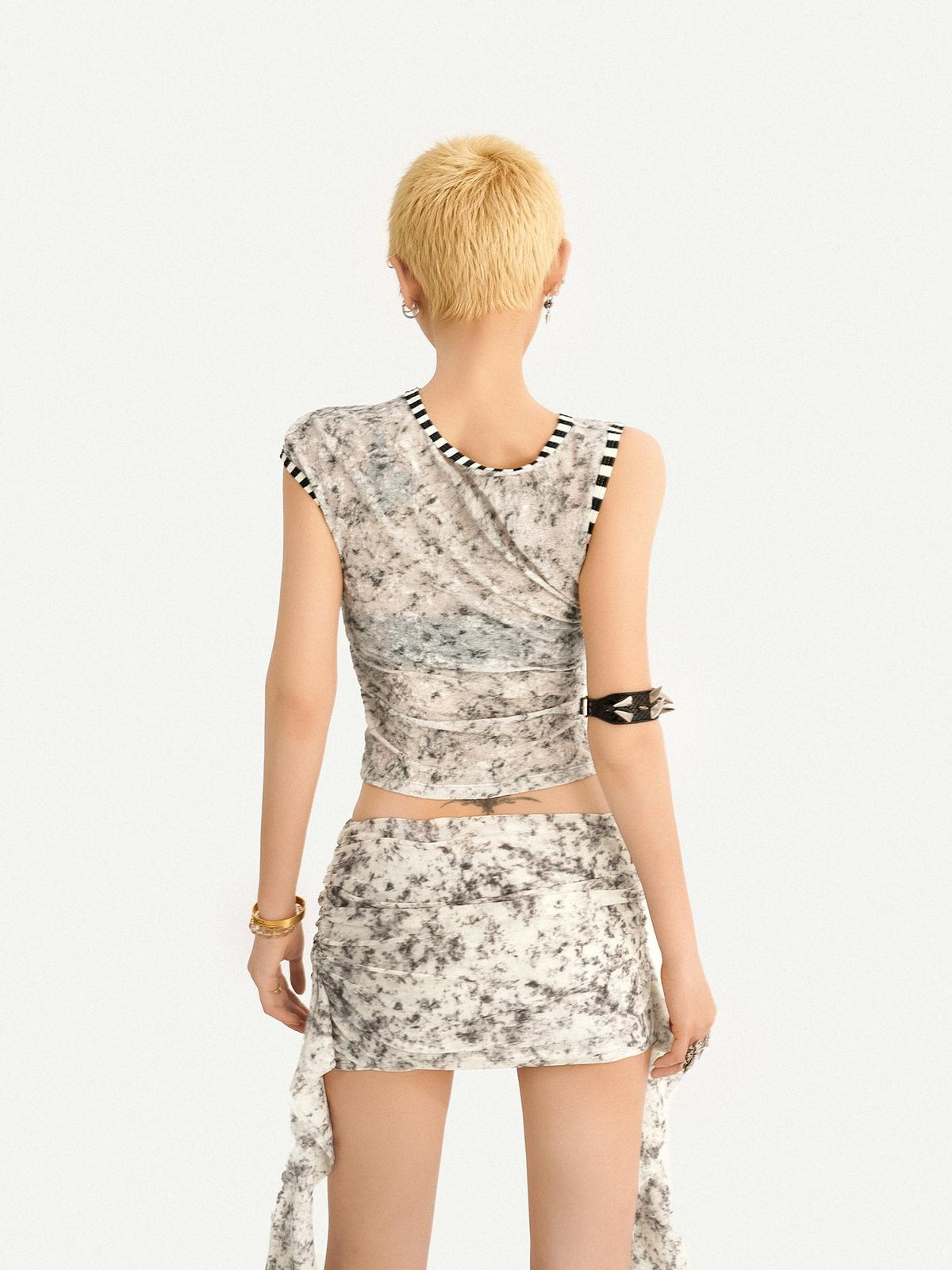 Nico Molly Abstract Ribbon High Waist Hip Skirt Cropped Vest Women&