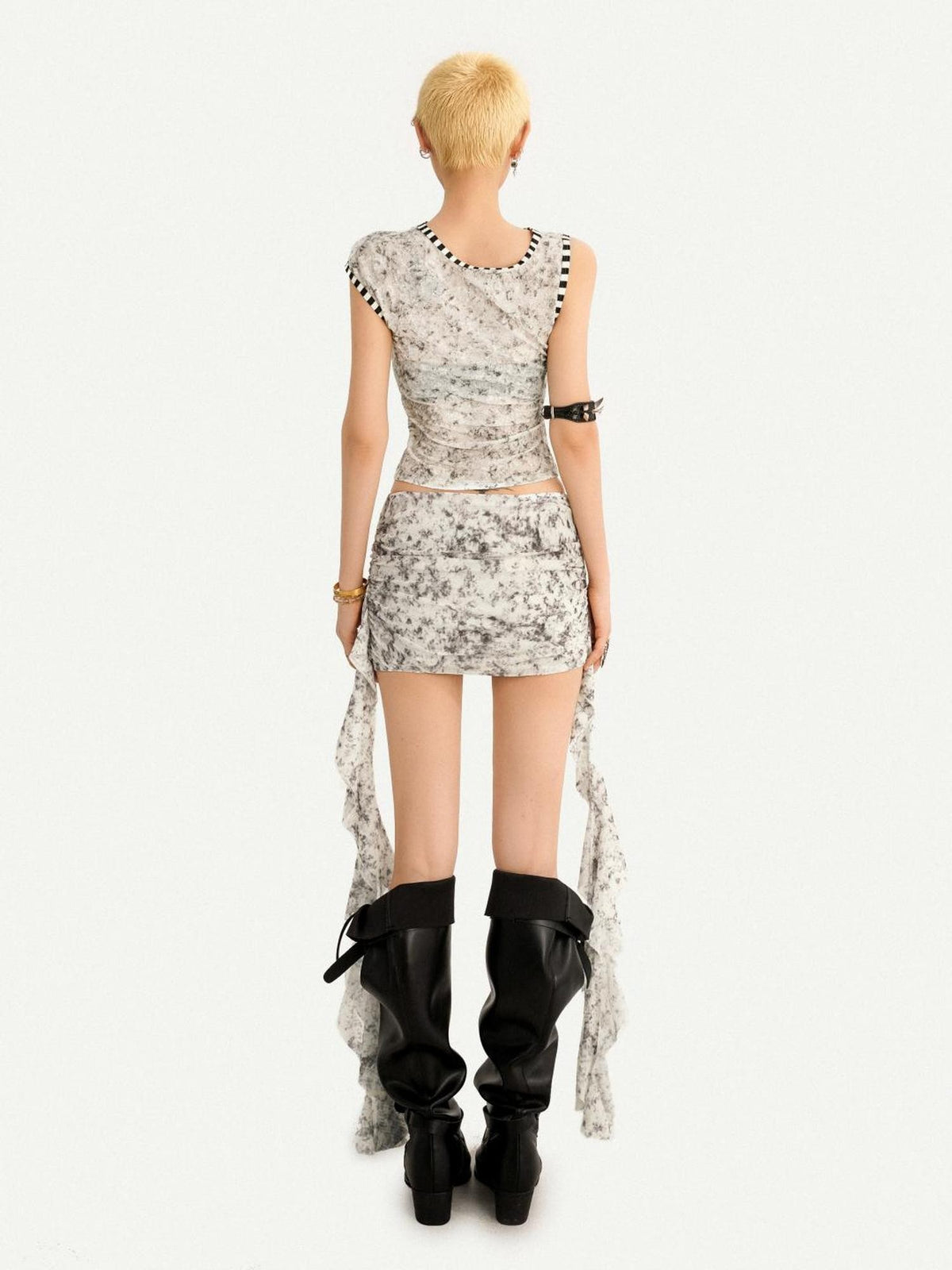 Nico Molly Abstract Ribbon High Waist Hip Skirt Cropped Vest Women&