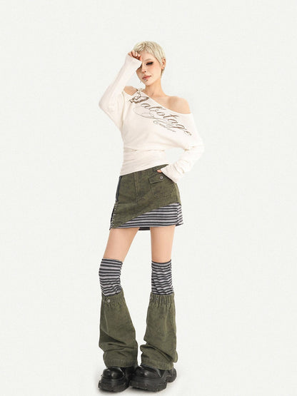 Nico Molly American Cold Shoulder Letter Print Slim Fit Women&