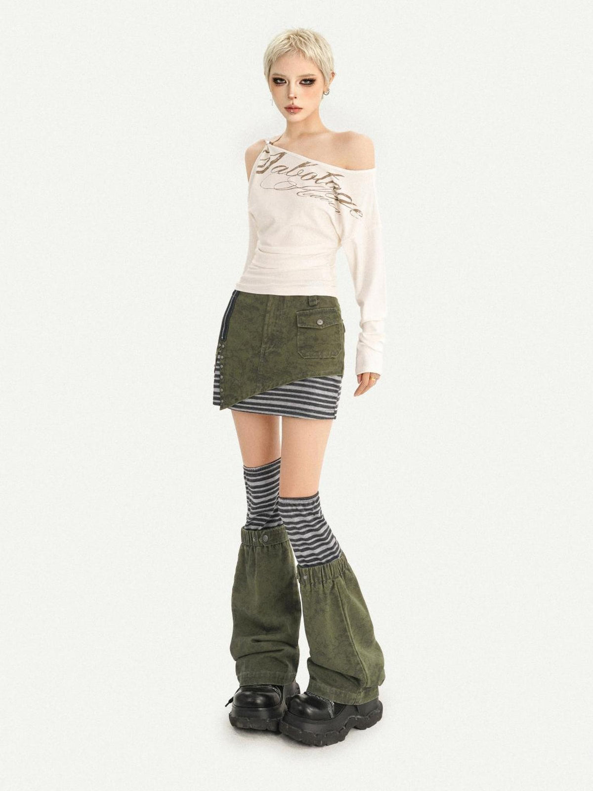 Nico Molly American Cold Shoulder Letter Print Slim Fit Women&