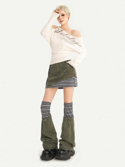 Nico Molly American Cold Shoulder Letter Print Slim Fit Women&