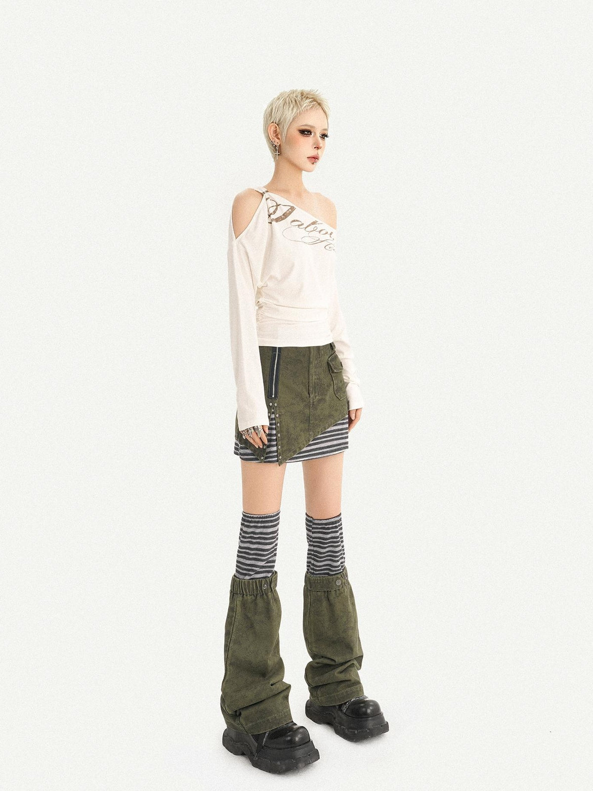 Nico Molly American Cold Shoulder Letter Print Slim Fit Women&