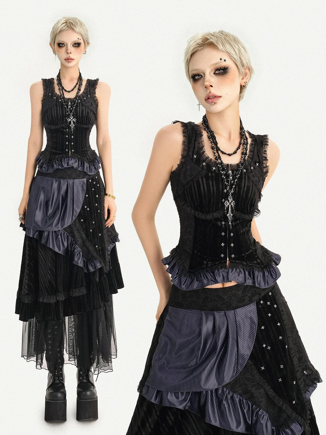 Nico Molly American Gothic Black Ruffle Padded Fitted Women&