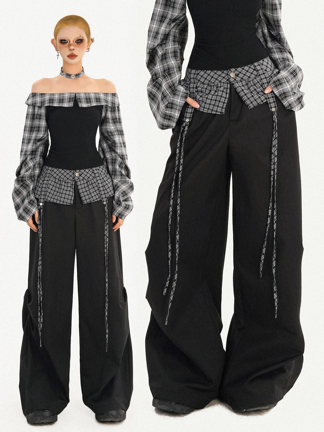 Nico Molly American Plaid Patchwork Cargo Workwear Flap Women&