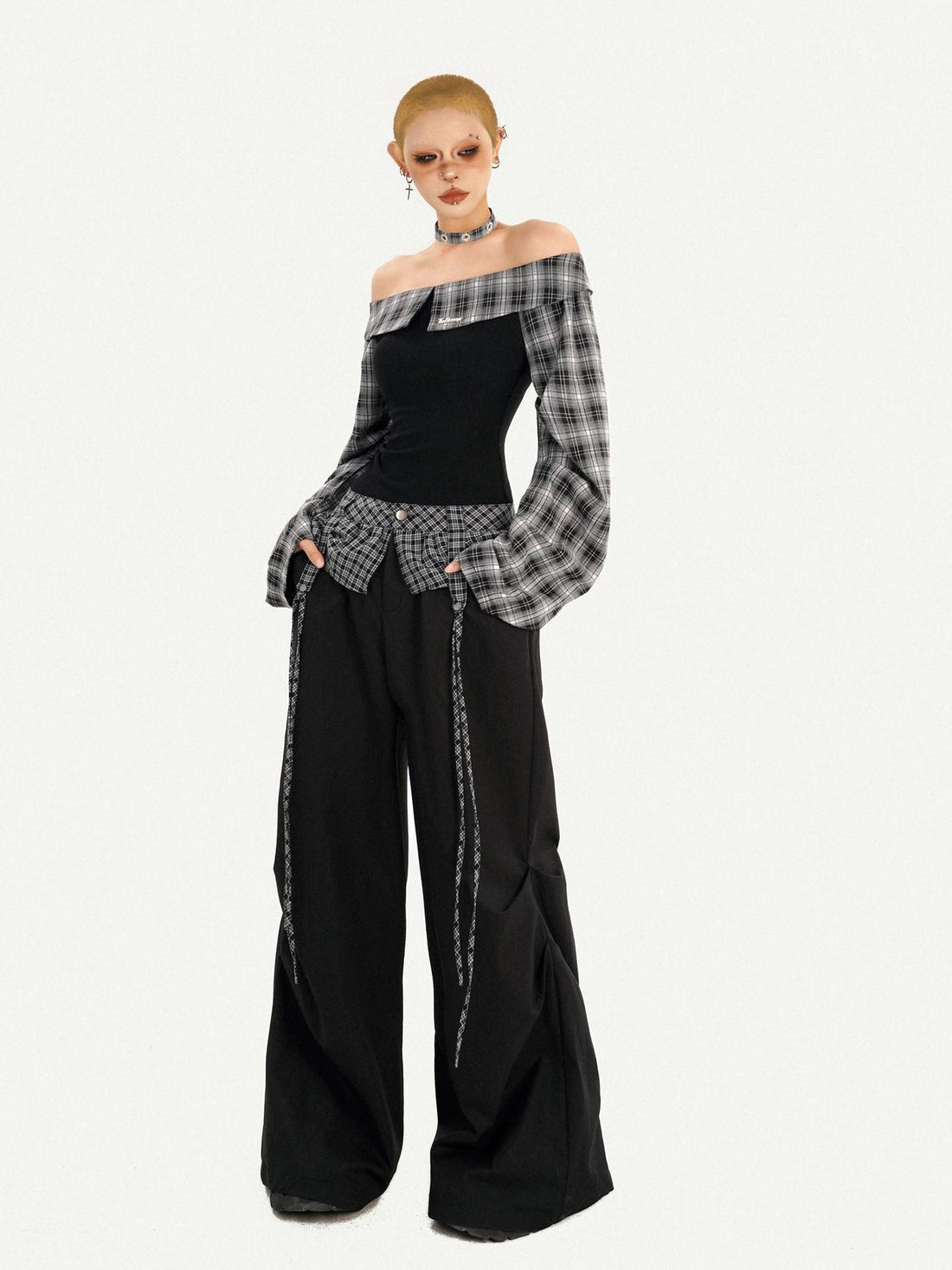 Nico Molly American Plaid Patchwork Cargo Workwear Flap Women&