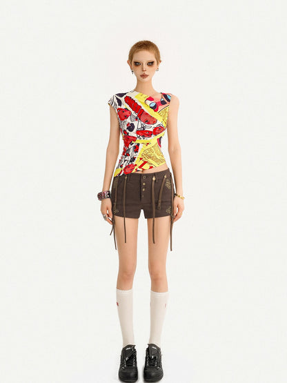 Nico Molly American Retro Low Waist Metal Buckle Lace Up Women&