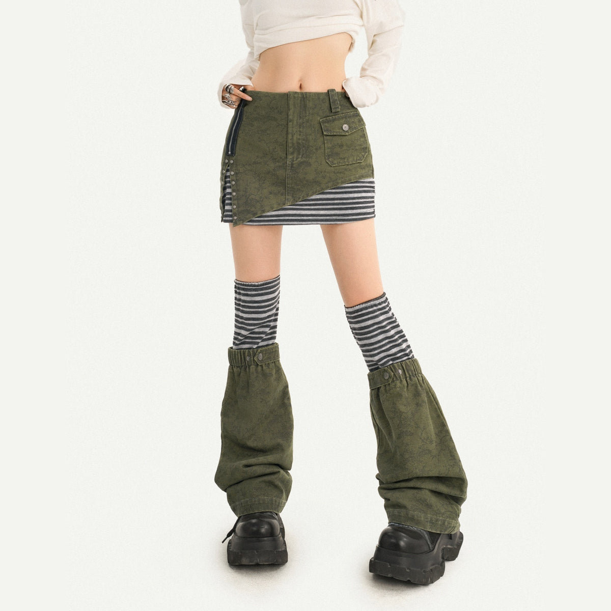 Nico_Molly_Army_Green_Patchwork_Stripe_High_Waist_Women&