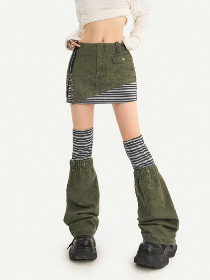 Nico Molly Army Green Patchwork Stripe High Waist Women&