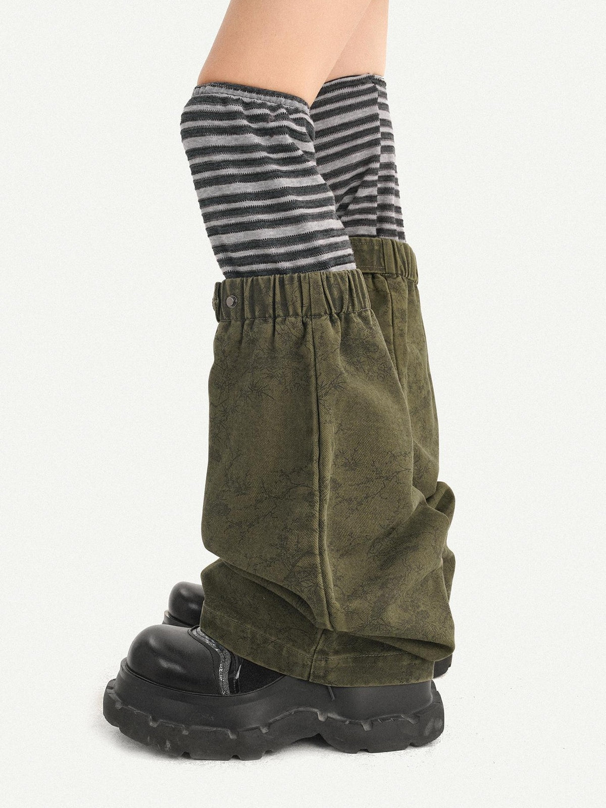 Nico Molly Army Green Patchwork Stripe High Waist Women&