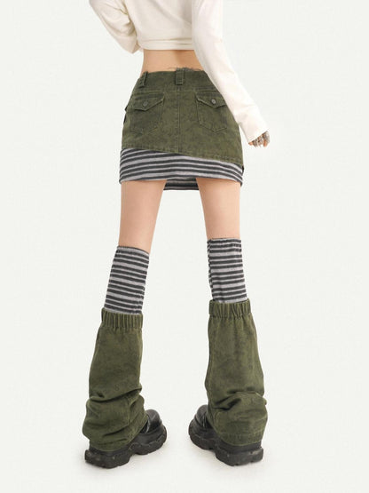 Nico Molly Army Green Patchwork Stripe High Waist Women&