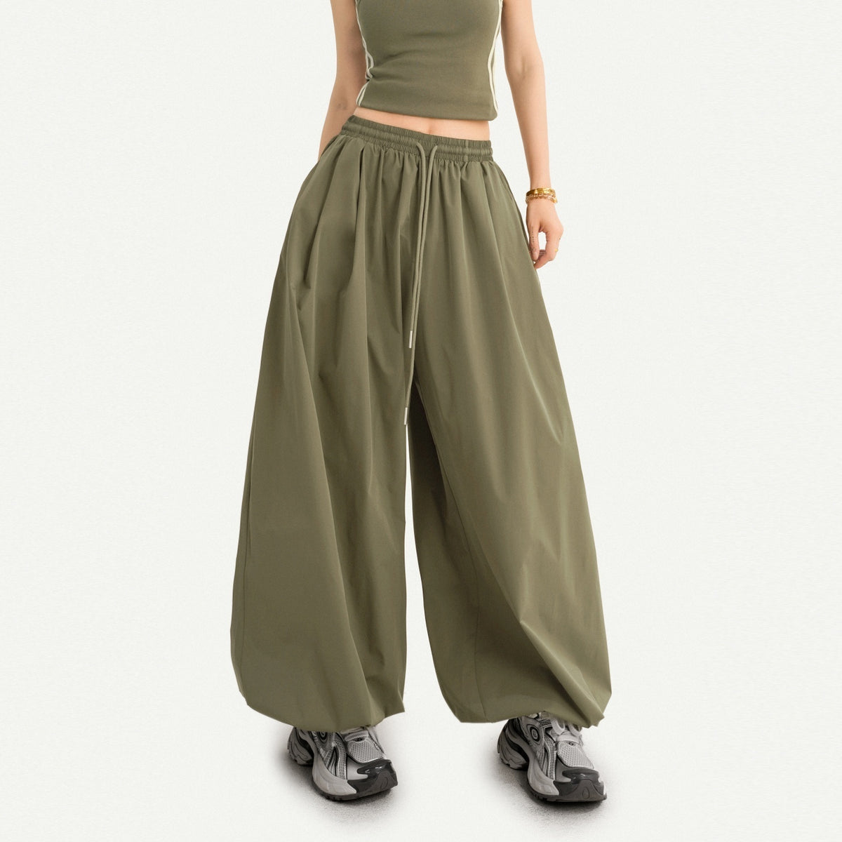 Nico_Molly_Army_Green_Slimming_Elastic_Waist_Relaxed_Lantern_Women&