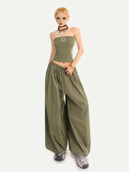 Nico Molly Army Green Slimming Elastic Waist Relaxed Lantern Women&