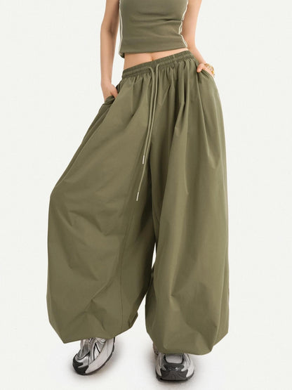 Nico Molly Army Green Slimming Elastic Waist Relaxed Lantern Women&
