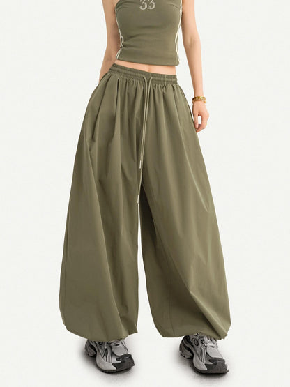 Nico Molly Army Green Slimming Elastic Waist Relaxed Lantern Women&