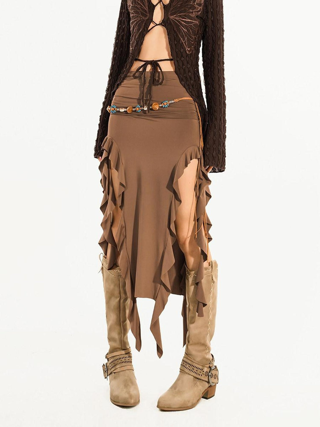 Nico Molly Asymmetric Tie Sash High Waist Pencil Slim Women&