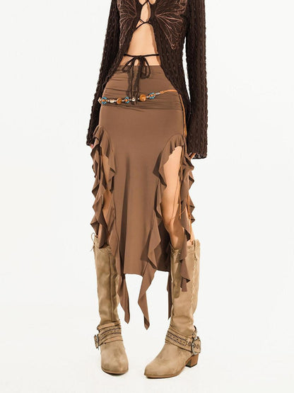 Nico Molly Asymmetric Tie Sash High Waist Pencil Slim Women&