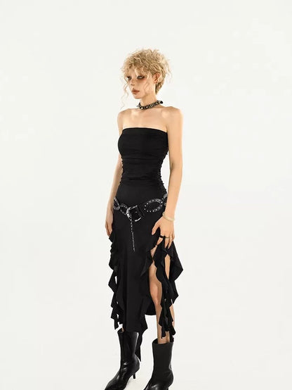 Nico Molly Asymmetric Tie Sash High Waist Pencil Slim Women&