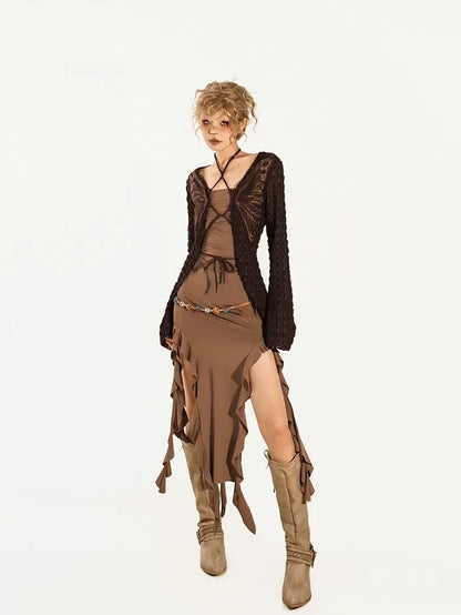 Nico Molly Asymmetric Tie Sash High Waist Pencil Slim Women&