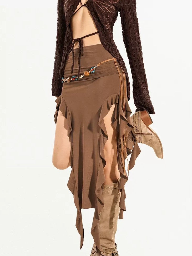 Nico Molly Asymmetric Tie Sash High Waist Pencil Slim Women&