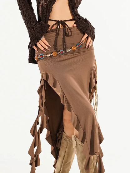 Nico Molly Asymmetric Tie Sash High Waist Pencil Slim Women&
