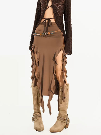 Nico Molly Asymmetric Tie Sash High Waist Pencil Slim Women&
