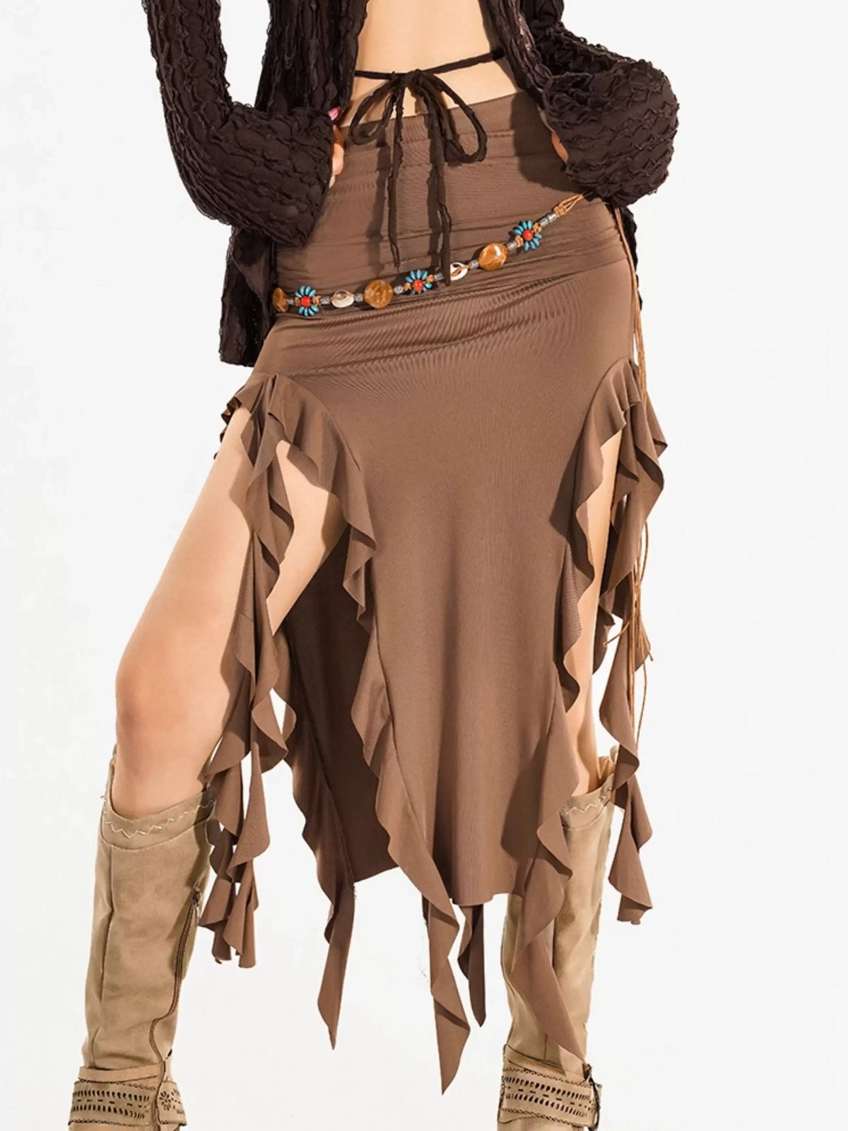 Nico Molly Asymmetric Tie Sash High Waist Pencil Slim Women&